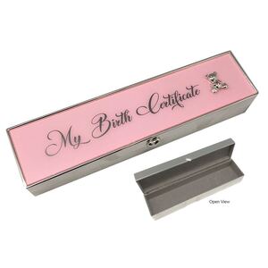 Birth Certificate Box - Pink Metal, 243mm Long, Beautiful Item CH6141P
