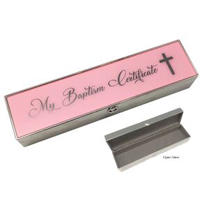 Baptism Metal Certificate Holder - Pink