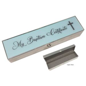 Baptism Metal Certificate Holder - Blue