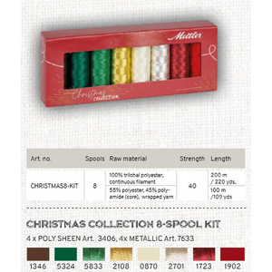 Christmas Collection 8-Spool Kit 4 x Poly Sheen Art.3406, 4x Metallic Art.7633