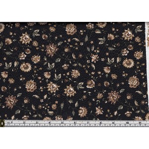 100% Cotton Print Fabric, Rose Huble Fabrics, BLACK, 112cm Wide Per Metre