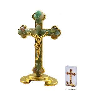 Standing 75mm AGATE Gem Stone Crucifix, Gold Tone