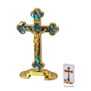Standing 75mm SEA SHELL Stone Crucifix, Gold Tone