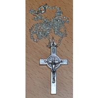 St Benedict Crucifix, 40mm Silver Tone Metal, With 55cm Silver Plated Chain