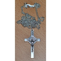 St Benedict Crucifix, 40mm Silver Tone, With 60cm Silver Plated Medium Chain
