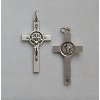 St Benedict Crucifix, 40mm Silver Tone Metal, Made in Italy
