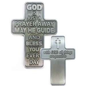 Metal Pocket Cross, 42 x 59mm, GOD IS JUST A PRAYER AWAY