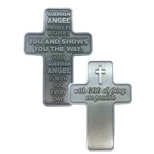 Metal Pocket Cross, 42 x 59mm, GUARDIAN ANGEL PROTECTS AND GUIDES