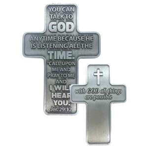 Metal Pocket Cross, 42 x 59mm, YOU CAN TALK TO GOD