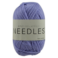 Needles Acrylic Knitting Yarn 8 Ply, 100g Ball, COOL PURPLE