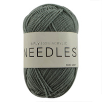 Needles Acrylic Knitting Yarn 8 Ply, 100g Ball, DARK GREY