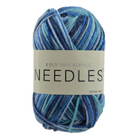 Needles Acrylic Knitting Yarn 8 Ply, 100g Ball, MULTI OCEAN HUE