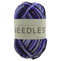 Needles Acrylic Knitting Yarn 8 Ply, 100g Ball, MULTI PURPLE PATCH