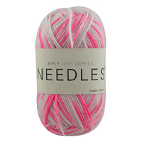 Needles Acrylic Knitting Yarn 8 Ply, 100g Ball, MULTI CANDY STRIPE