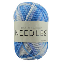 Needles Acrylic Knitting Yarn 8 Ply, 100g Ball, MULTI MISTY BLUE