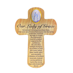 Palm Cross - OUR LADY OF GRACE, 83mm x 60mm MDF CR35007