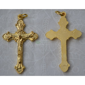 Crucifix, 40mm Gold Tone Metal Crucifix Pendant, Made In Italy