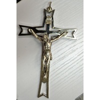 Wall Crucifix, Silver Tone Metal, 130 x 80mm, A Quality Item Made In Italy