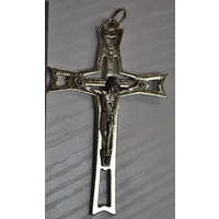 Crucifix, 65mm SILVER Tone Metal Cross, Quality Item Made in Italy Wall or Pendant