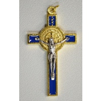 St Benedict Crucifix, All Metal With Blue Enamel Inlay 60mm x 30mm