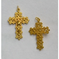 Crucifix, 40mm Metal Cross &amp; Corpus Gold Tone Pendant, Quality Made in Italy
