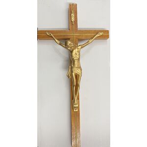 Wood Crucifix With Gold Colour Plastic Corpus, 300mm x 150mm