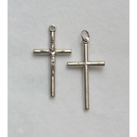 Crucifix, 35mm High Round Metal Cross, SILVER Tone Pendant, Made in Italy