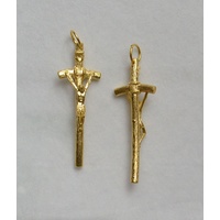 Crucifix 47mm Gold Tone Metal Pope Crucifix Pendant, Log Look, Made in Italy