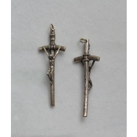 Crucifix 47mm Silver Tone Round &quot;Log Look&quot; Metal Pope Crucifix Pendant, Quality Item Made in Italy