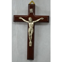 Beechwood Wall Crucifix, Metal Corpus, Made In Italy, Gift Boxed