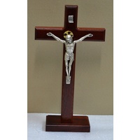 Standing Beechwood Crucifix, Metal Corpus, 290mm x 165mm, Made in Italy