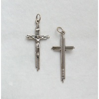 Crucifix, 38mm Metal Cross &amp; Corpus, Silver Tone Pendant, Quality Made in Italy
