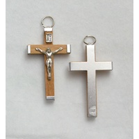 Crucifix 45mm Metal Backed Light Wood Pendant, Quality Made in Itay