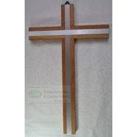 Wall Cross, Wood Cross With Silver Tone Metal Inlay, 250mm x 155mm, Made in Italy