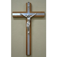 40cm Wall Crucifix, Metal Corpus, Wood Cross With Metal Inlay, Made in Italy