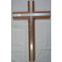 Wall Cross, Wood Cross With Silver Tone Metal Inlay, 400mm x 245mm, Made in Italy