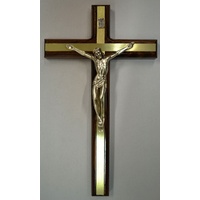 Wall Crucifix 30cm, Metal Corpus, Olive Wood Cross, Metal Inlay, Made in Italy