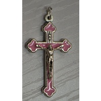 Crucifix, 40mm PINK Enamel On Metal Crucifix Pendant, Quality Item Made In Italy