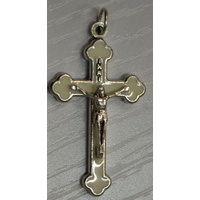 Crucifix, 40mm WHITE Enamel On Metal Crucifix Pendant, Quality Item Made In Italy