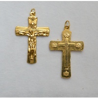 Trinity Crucifix 40mm, Gold Tone Cross &amp; Corpus Pendant, Quality Made in Italy