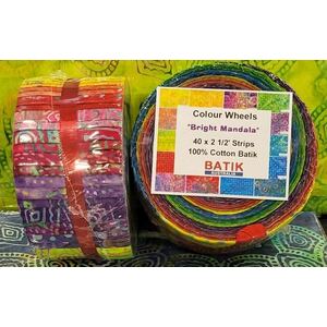 Batik Australia BRIGHT MANDALA Colour Wheel Jelly Roll, 40 x 2 1/2&quot; Strips - LIMITED STOCK