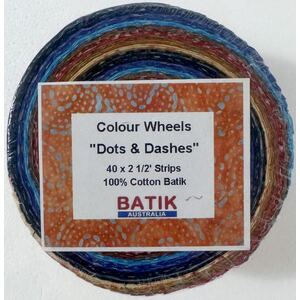 Batik Australia Dots &amp; Dashes Colour Wheel Jelly Roll, 40 x 2 1/2&quot; Strips