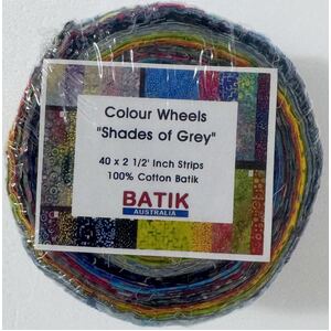 Batik Australia SHADES OF GREY Colour Wheel Jelly Roll, 40 x 2 1/2&quot; Strips