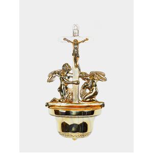 Brass Water Font with Crucifix &amp; Angels 320mm x 160mm x 8mm