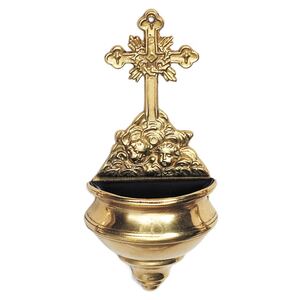 Brass Water Font with Cross &amp; Cherubs 190mm x 80mm x 4mm