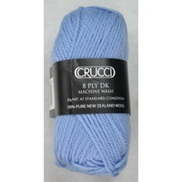 Crucci 8 Ply DK Knitting Yarn 100% Pure New Zealand Wool, 50g Ball, SOFT BLUE