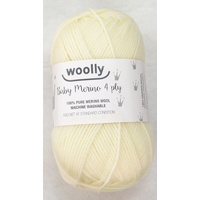WOOLLY 4 Ply Baby Merino Knitting Yarn, 100% Pure Merino Wool, 50g Ball, WHITE