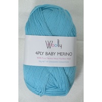 WOOLLY 4 Ply Baby Merino Knitting Yarn, 100% Pure Merino Wool, 50g Ball, AQUA
