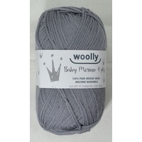 WOOLLY 4 Ply Baby Merino Knitting Yarn, 100% Pure Merino Wool, 50g Ball, MID GREY