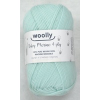 WOOLLY 4 Ply Baby Merino Knitting Yarn, 100% Pure Merino Wool, 50g Ball, SOFT AQUA